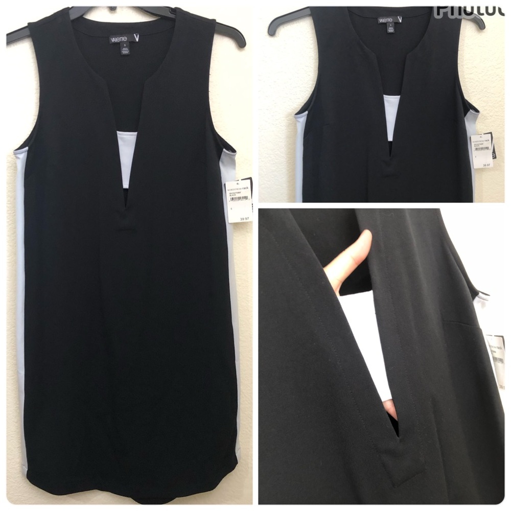 VALETTE Womens Small Black White Stripe Sleeveless Dress Bandeau Cutout NWT
